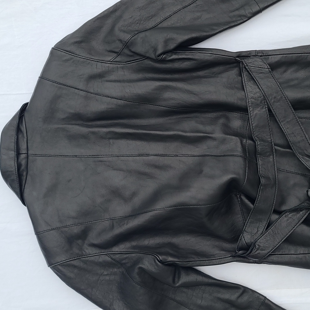 Black Leather trench coat I.N.C. medium - Picture 6 of 7